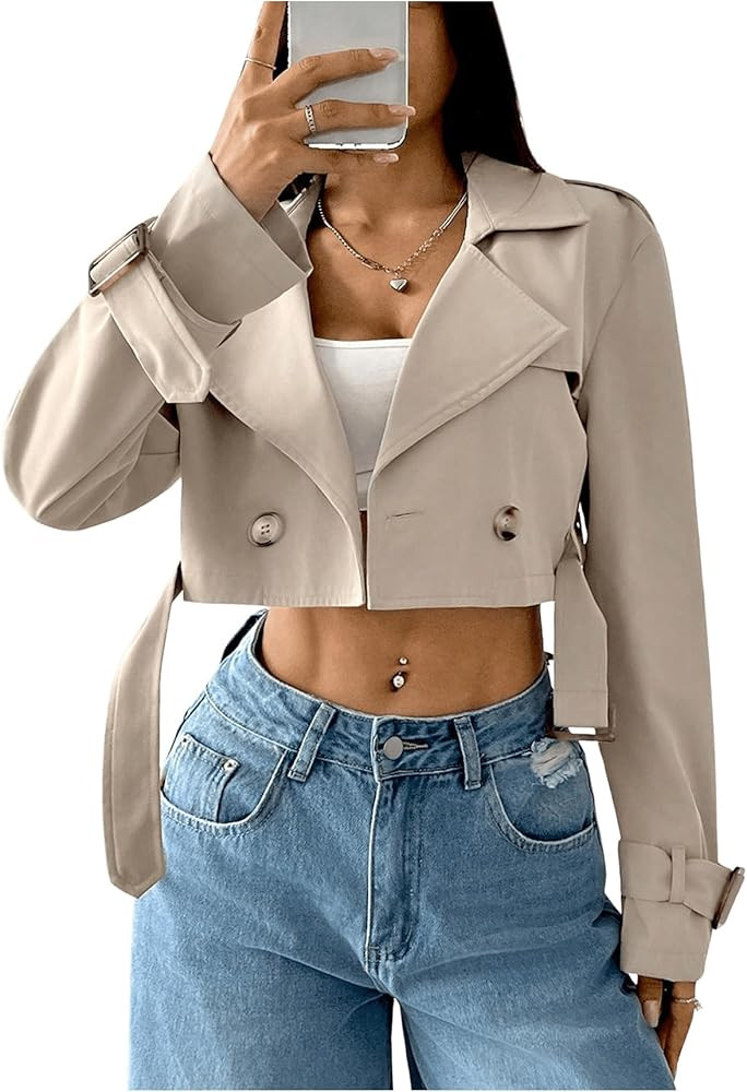 GORGLITTER Women's Cropped Jacket Short Trench Coat Long Sleeve Outerwear | Amazon (US)