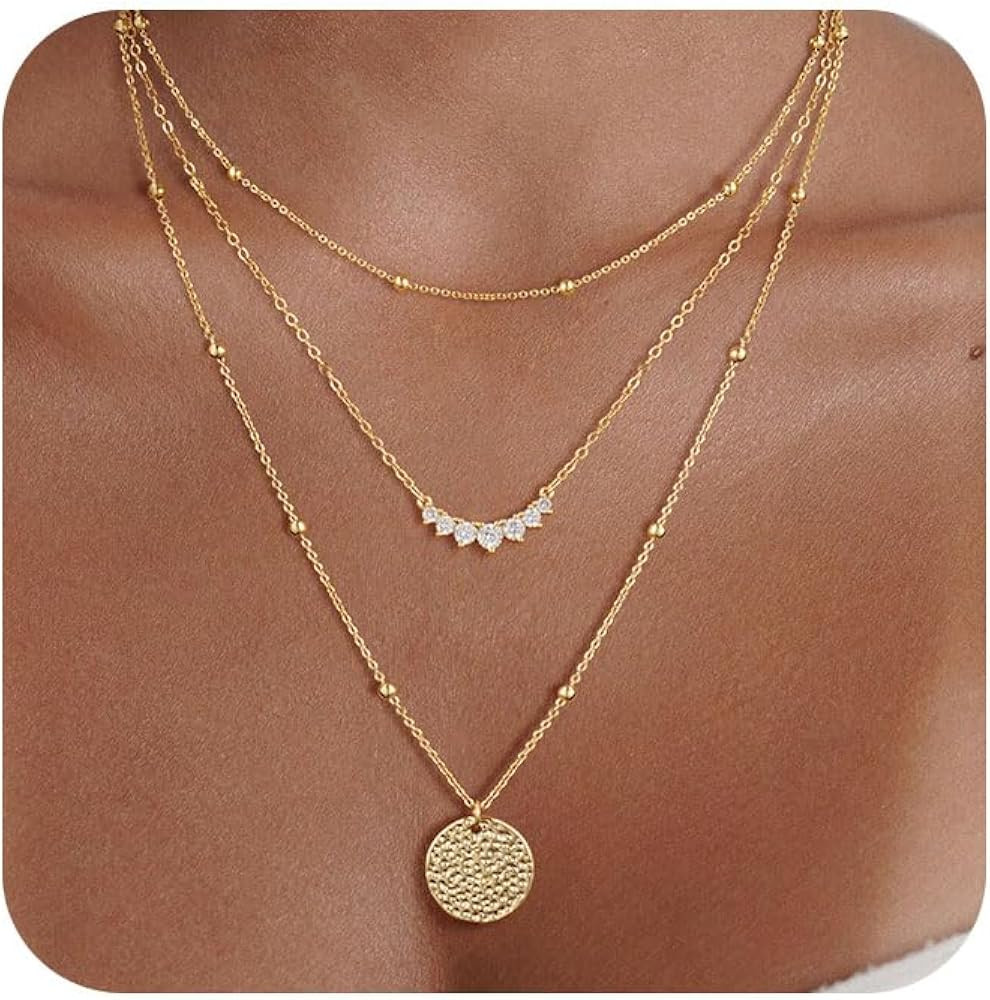 Gold/Silver Layered Necklaces for Women,Dainty 14k Gold Plated Stackable Choker Necklaces for Wom... | Amazon (US)