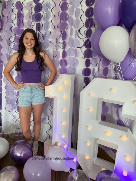 Sweet 16 Birthday Party backdrop that I created. Balloons, party supplies, birthday party ideas. Purple crop top. Teenage girl clothes 

#LTKHome #LTKParties #LTKStyleTip