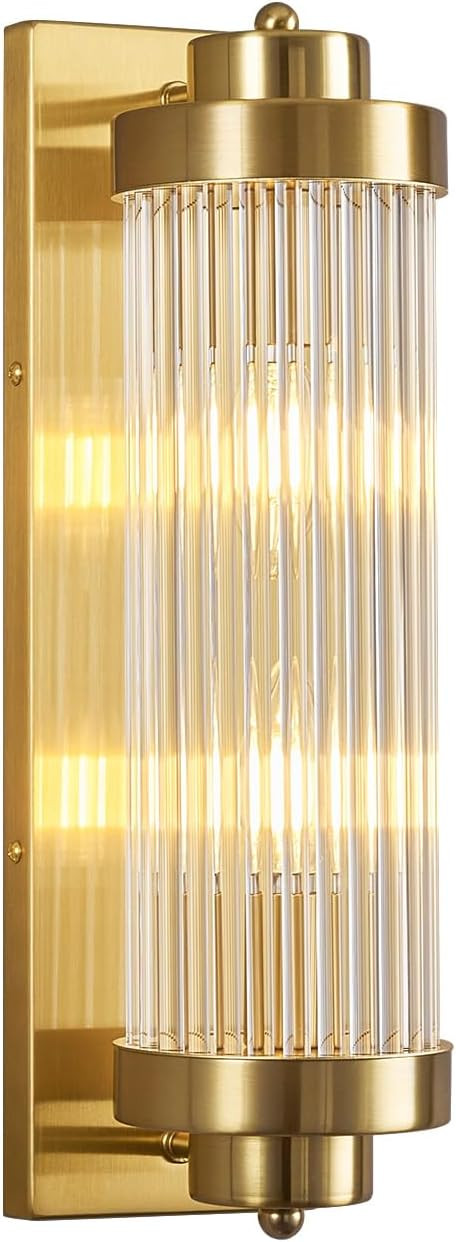 Gold Wall Sconces with Crystal Glass Strip Bathroom Sconces Modern Wall Lights for Bedroom Living... | Amazon (US)