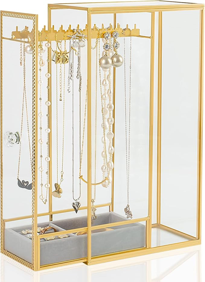 Glass Necklace Organizer Holder, Jewelry Organizer Necklace Holder with Hanging Hooks, Glass Neck... | Amazon (US)