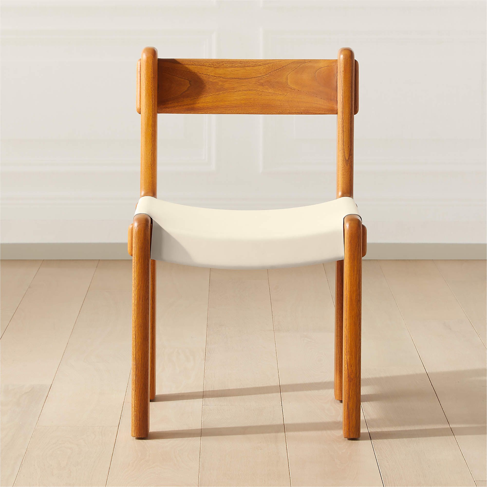 Kinsey Wood and White Leather Dining Chair | CB2