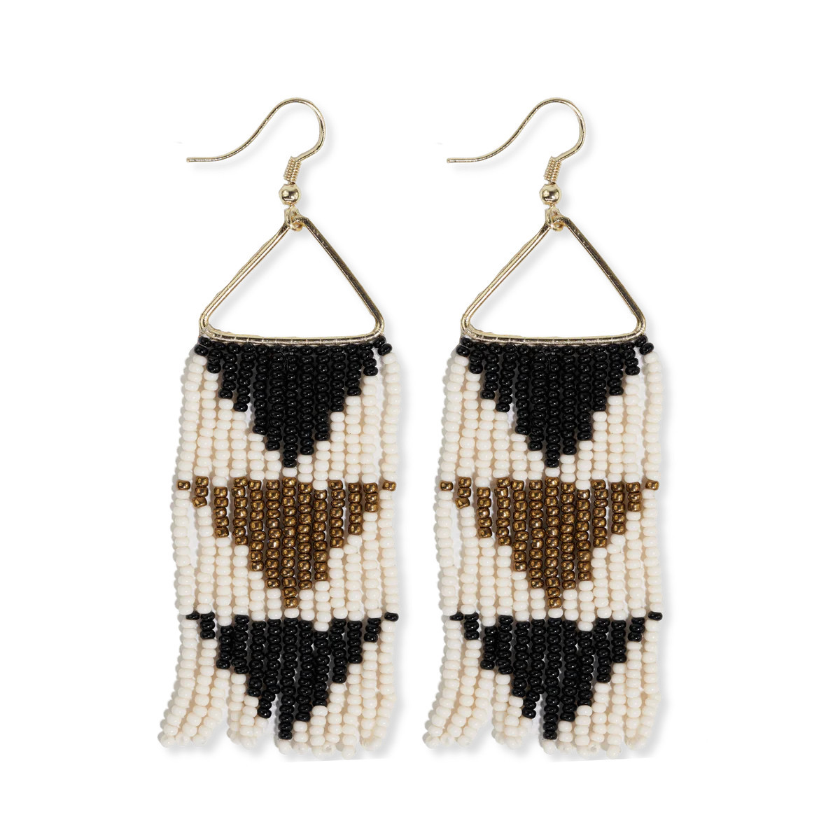 Whitney Flipped Triangle Beaded Fringe Earrings Black/White | INK+ALLOY