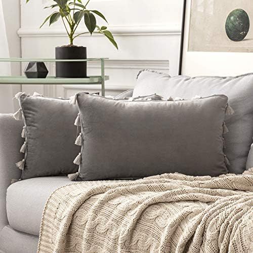 MIULEE Pack of 2 Velvet Soft Solid Decorative Throw Pillow Cover with Tassels Fringe Boho Accent ... | Amazon (US)