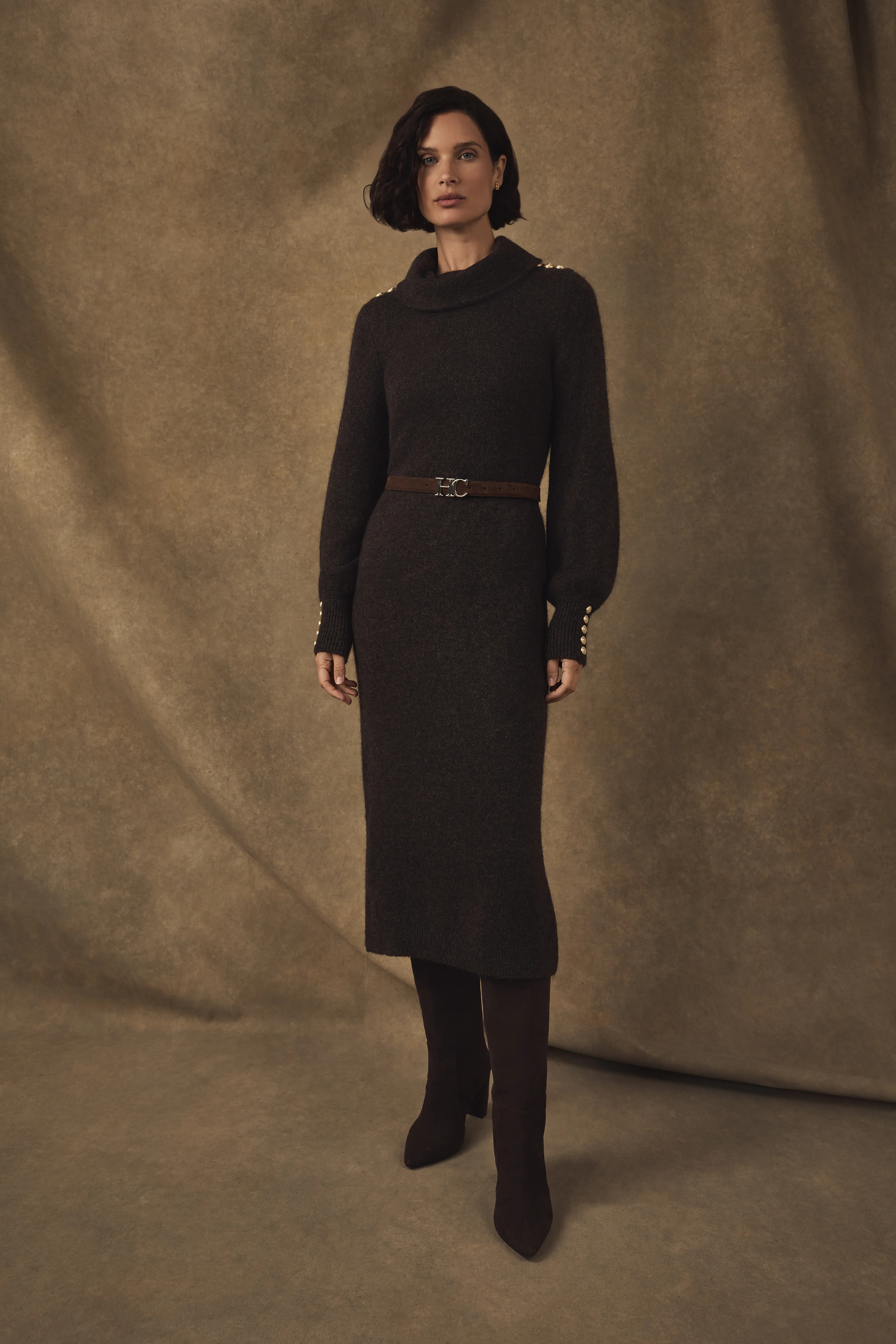 Berkeley Roll Neck Dress (Chocolate) | Holland Cooper