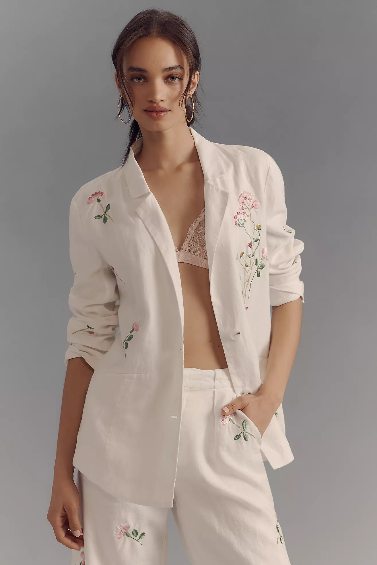 By Anthropologie Embroidered Linen Blazer | Anthropologie (US)