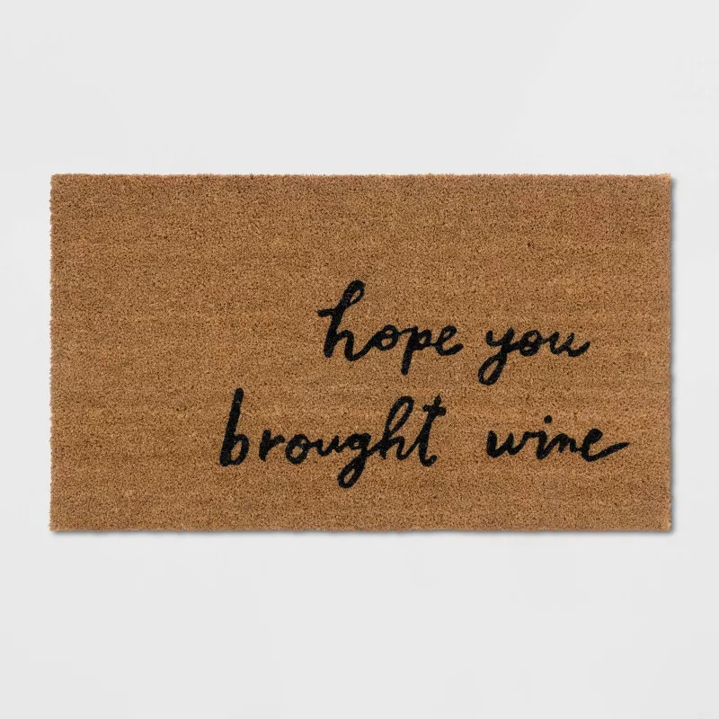 1'6"x2'6" Hope You Brought Wine Coir Doormat Tan/Black - Threshold™ | Target