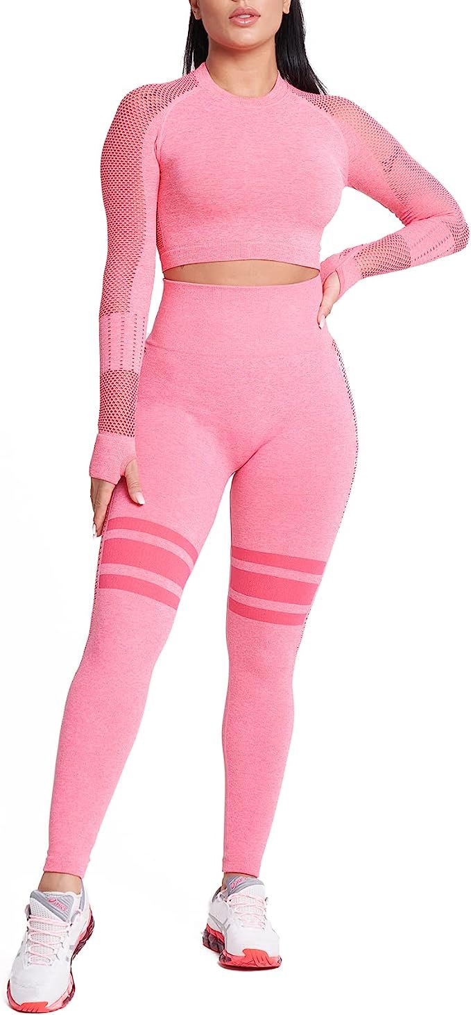 MANON ROSA Workout Sets Women 2 Piece Yoga Fitness Clothes Exercise Sportswear Legging Crop Top G... | Amazon (US)