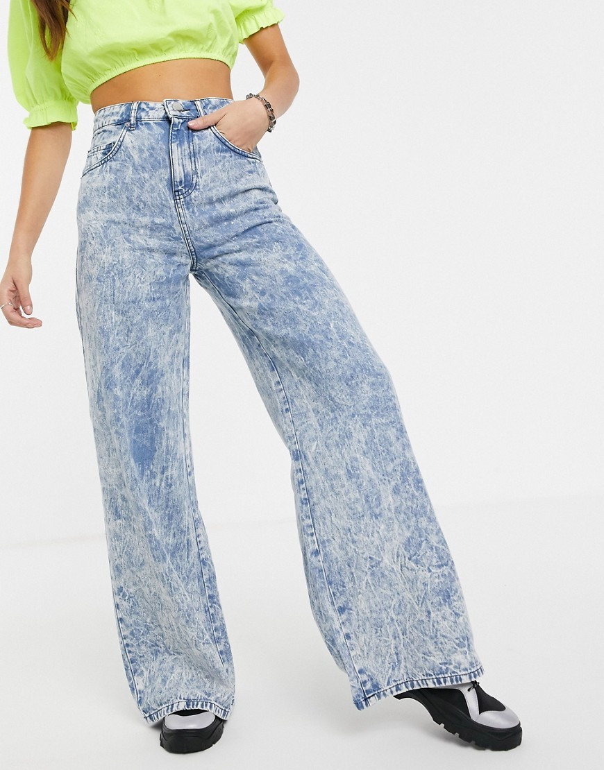 ASOS DESIGN Full length lightweight wide leg jeans in acid wash-Blue | ASOS (Global)