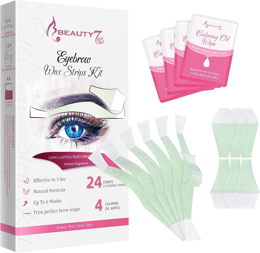 Beauty7 Facial Wax Strips Hair Removal Eyebrow Wax Strips Kit Eyebrow Shaper at Home Waxing 24 St... | Amazon (US)