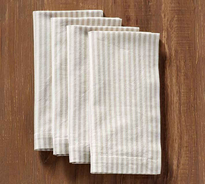 Wheaton Striped Linen/Cotton Napkins, Set of 4 - Flax | Pottery Barn (US)