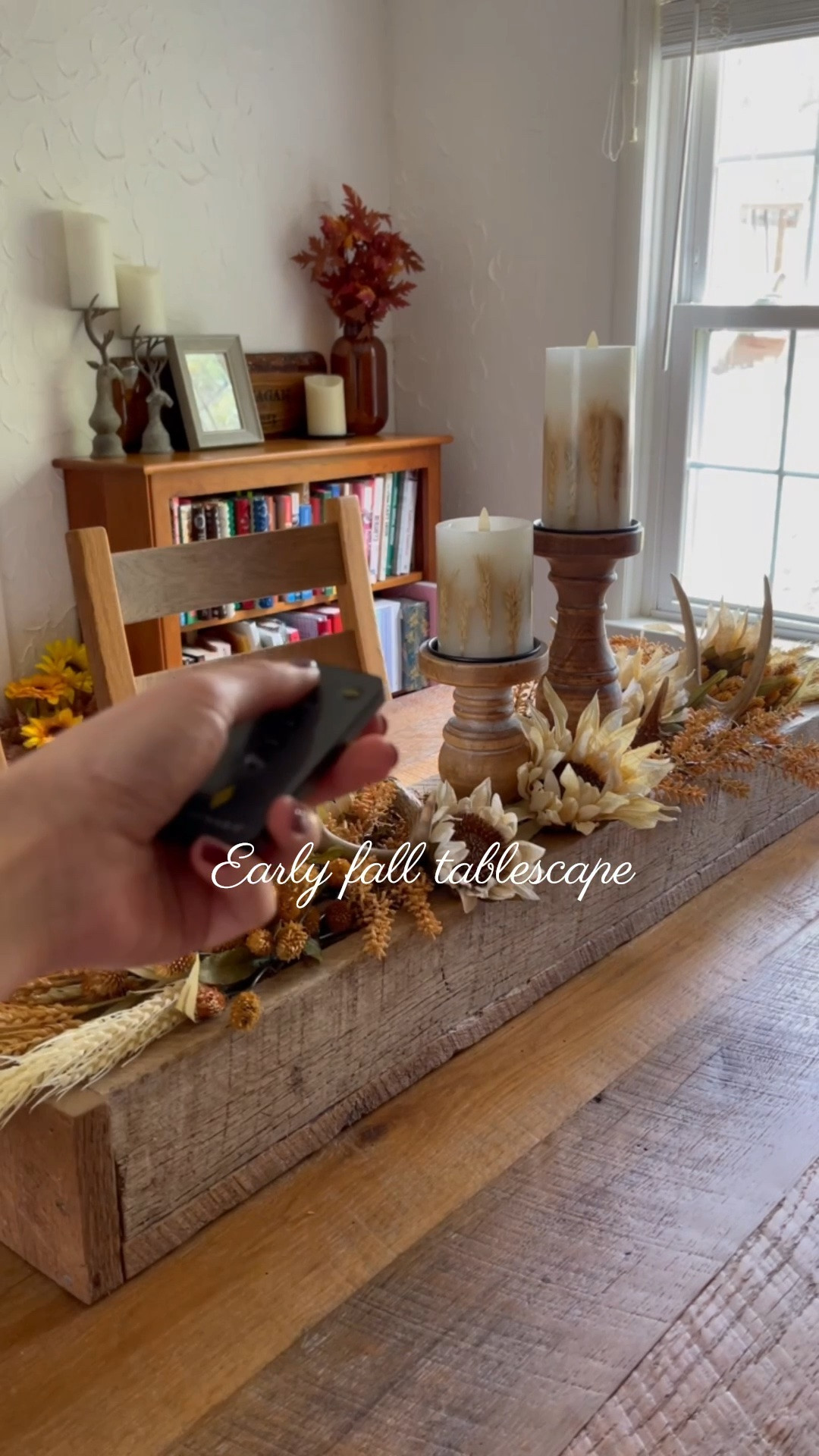 Early fall dining room tablescape with white sunflowers, brown floral stems and wheat stems

#LTKSeasonal #LTKHome #LTKSaleAlert