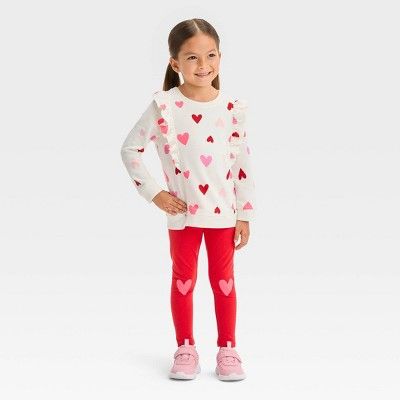 Toddler Girls' Heart Top & Bottom Set - Cat & Jack™ Cream | Target
