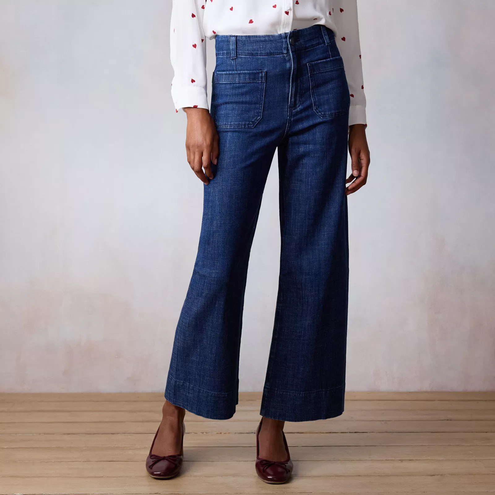 Women's LC Lauren Conrad Super High-Rise Wildflower Wide Leg Cropped Pants, Size: 14, Dark Blue W... | Kohl's