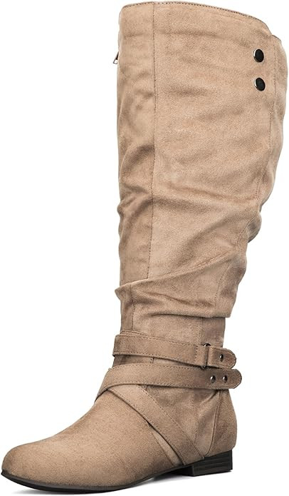 mysoft Womens Extra Wide Calf Boots Knee High Slouchy Flat Wide Width Tall Shoes Side Zippers | Amazon (US)