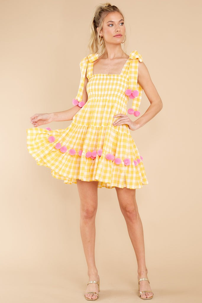 Pippa Yellow Gingham Short Dress | Red Dress 