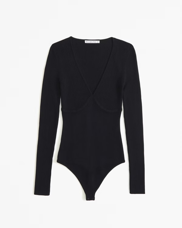 Long-Sleeve V-Neck Sweater Bodysuit | Abercrombie & Fitch (US)