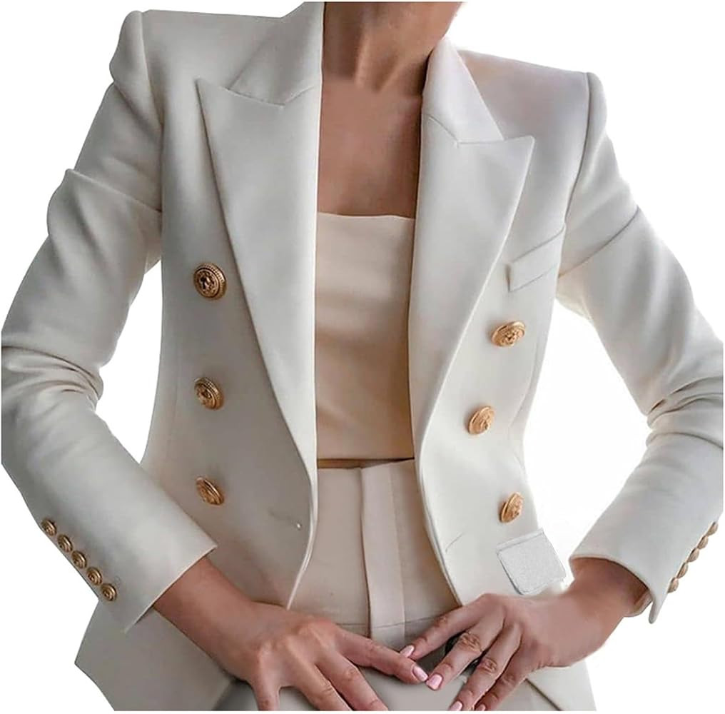Womens Blazers Dressy Casual Long Sleeve Double Breasted Suit Jackets Classic Fitted Work Office ... | Amazon (US)