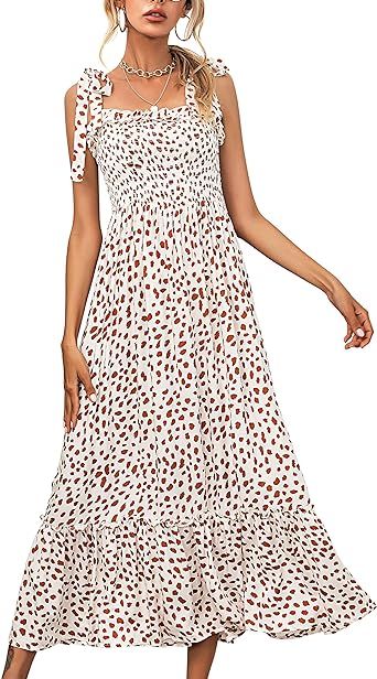 R.Vivimos Women's Summer Straps Cotton Irregular Polka Dot Ruffles Midi Dress | Amazon (US)