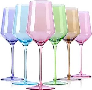 Colored Wine Glasses Set Of 6 - Crystal Colorful Wine Glasses With Long Stem,Wine Glasses with Mu... | Amazon (US)