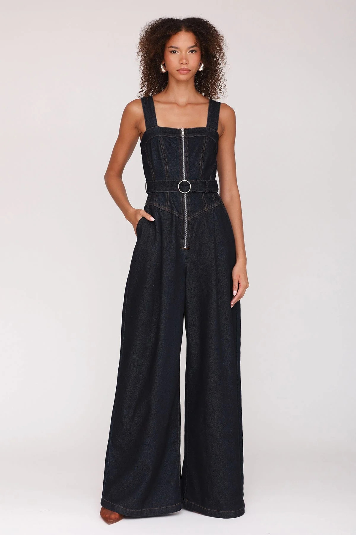 Zip-Front Wide Leg Denim Jumpsuit | Avec Les Filles