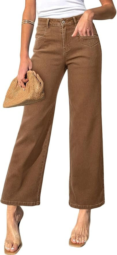 Sidefeel Women's Wide Leg Jeans High Waisted Stretchy Jeans Straight Leg Zimbaplatinum Ankle Deni... | Amazon (US)