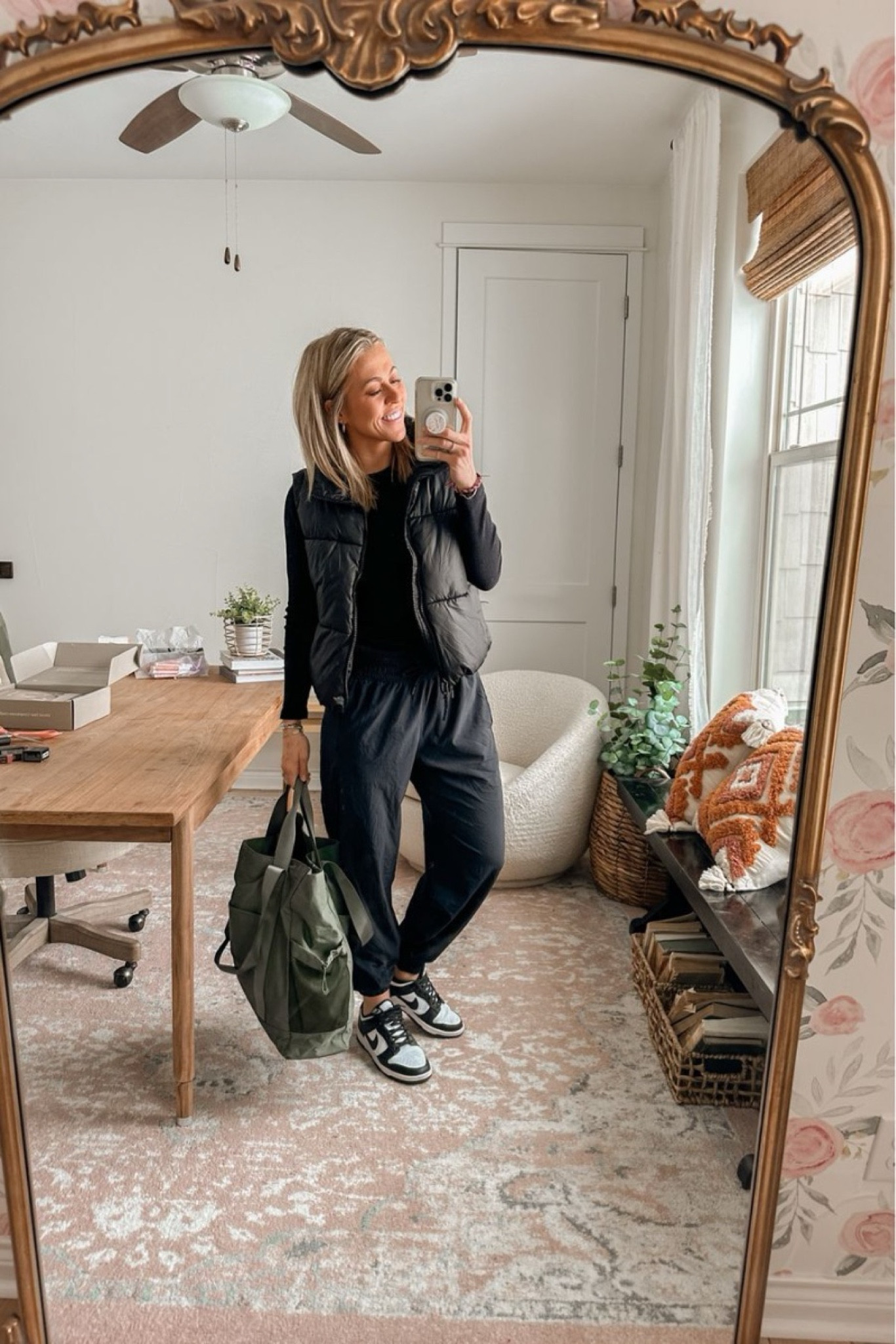 My favorite green tote bag is on sale today! I got it to hold all my stuff while coaching my daughter's basketball team. It holds a ton of stuff! And these black joggers are marked down almost 50% off. I wear these allllll the time, highly recommend. I have size medium and they come in three colors.