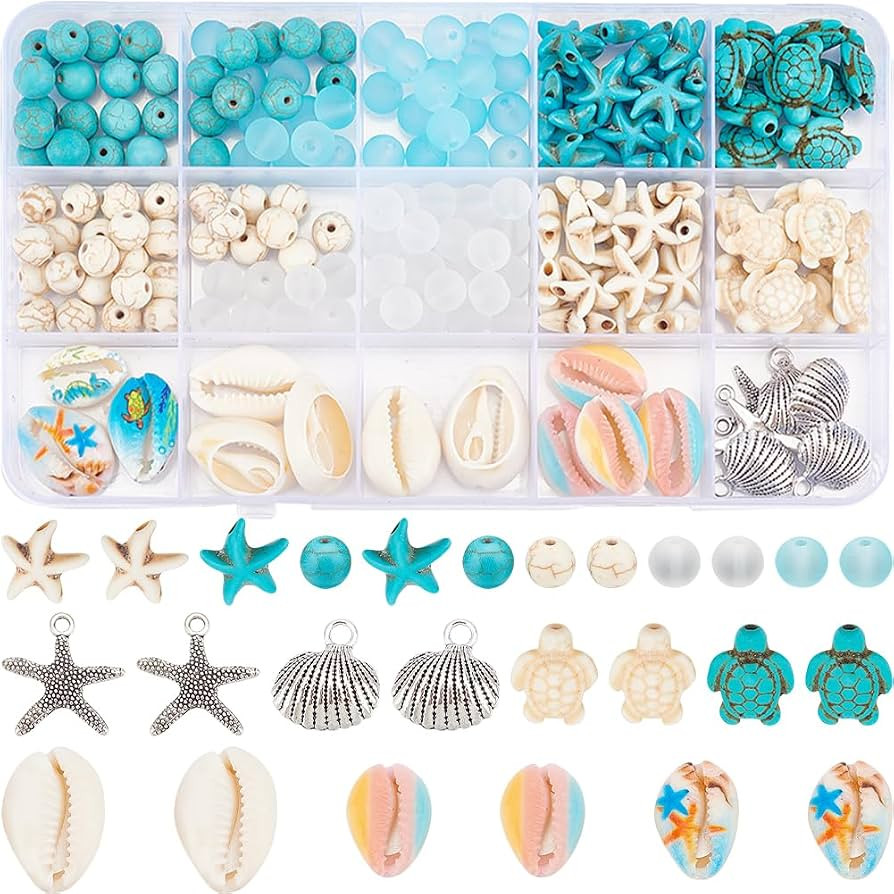 SUNNYCLUE 1 Box 210Pcs Starfish Bead Turtle Beads Lucky Turquoise Beads Bulk Summer Ocean Beads S... | Amazon (US)