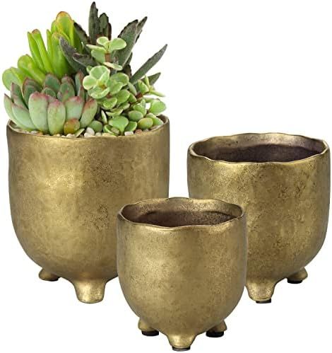 Small Ceramic Pots for Plants Gold Indoor Plant Pots with Legs 3.1"+4.1"+5.3" Ceramic Orchid Plan... | Amazon (US)