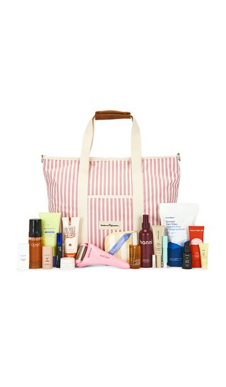 REVOLVE Beauty Summer Essentials Beauty Bag in Laurens Pink Stripe. | Revolve Clothing (Global)