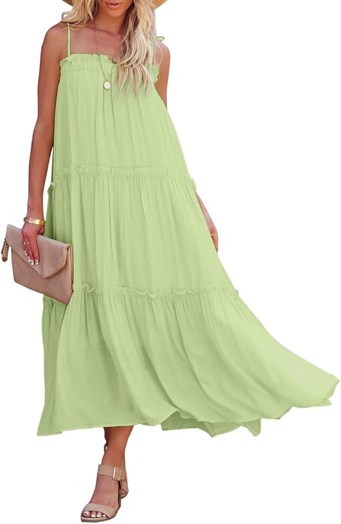 Yanekop Womens Summer Sleeveless Flowy Maxi Dress Spaghetti Strap Tiered Ruffle Beach Boho Long D... | Amazon (US)