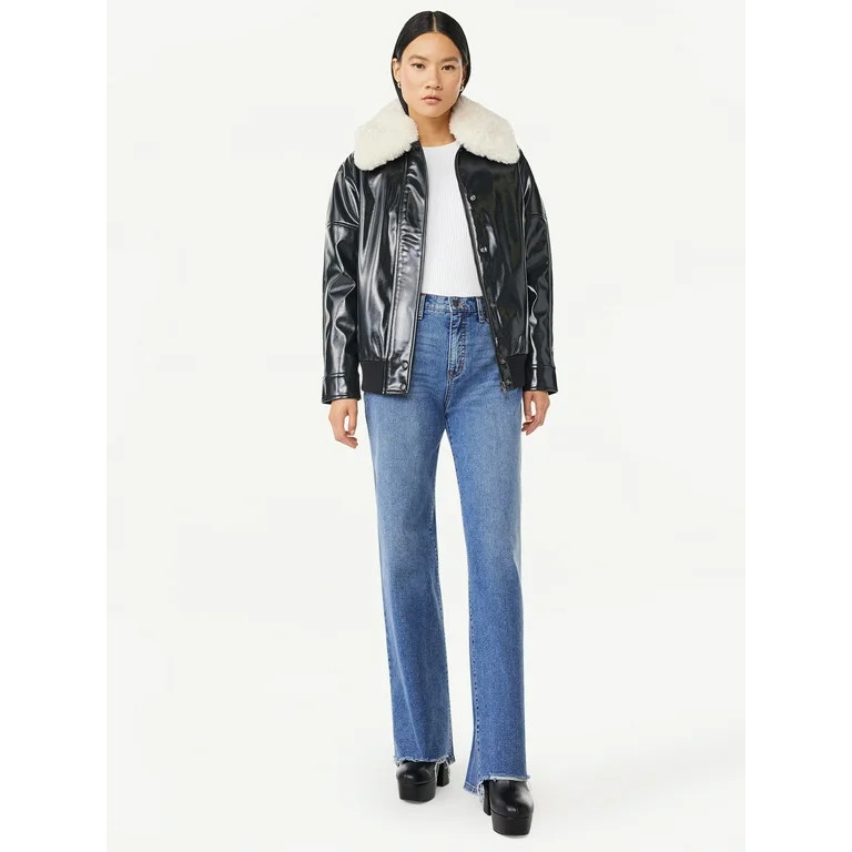 Scoop Women's Oversized Faux Leather Jacket with Faux Fur Collar, Sizes XS-2XL | Walmart (US)