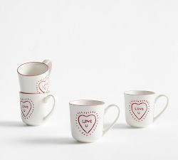 Love You Embossed Stoneware Mugs - Set of 4 | Pottery Barn (US)
