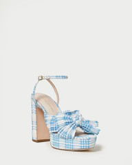 Natalia Blue Plaid Platform Bow Heel | Loeffler Randall