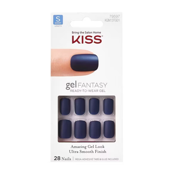 Kiss Gel Fantasy Nails Fresh Air Dark Blue Matte - 28ct | Target