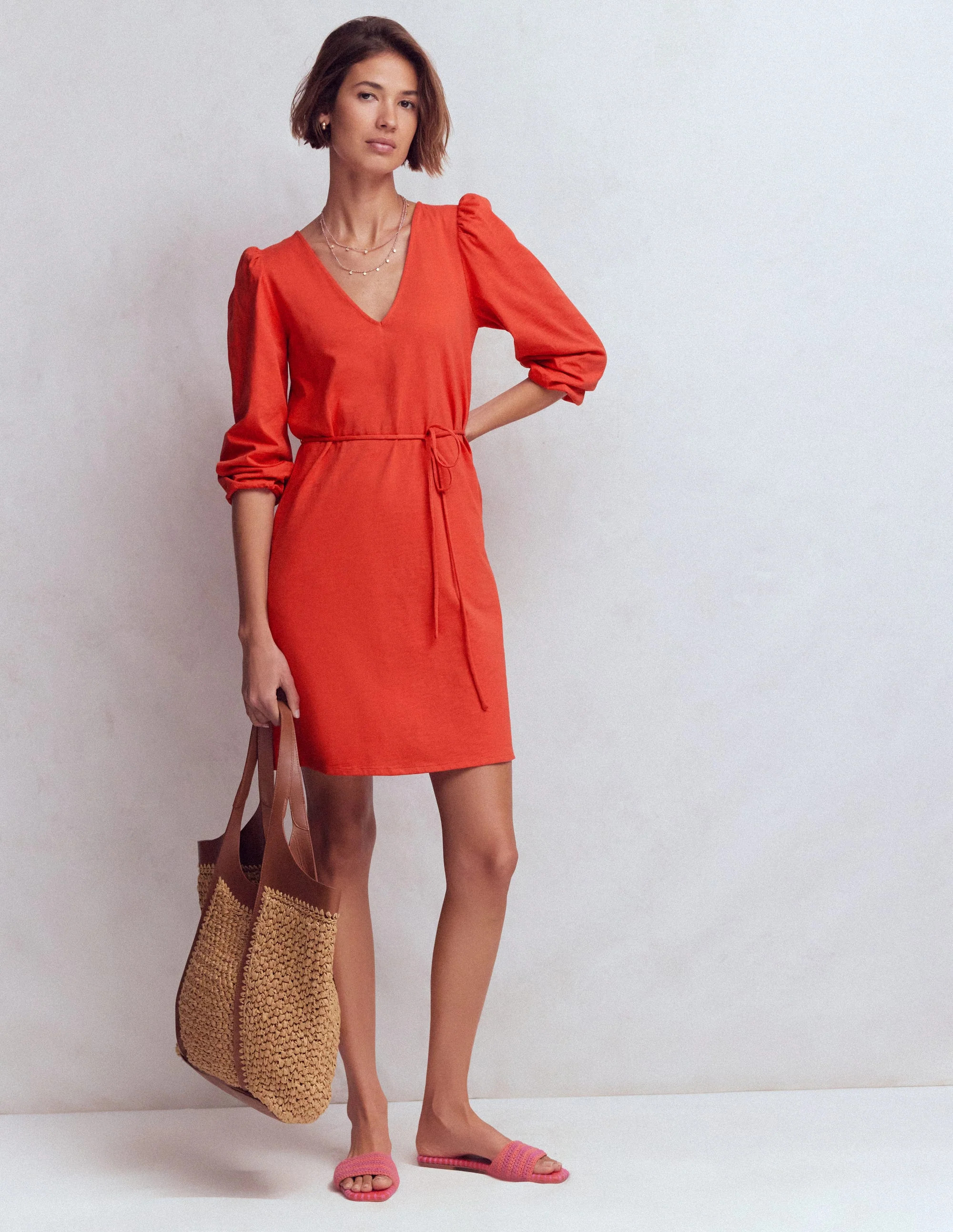 Cary V-Neck Short Dress-Blood Orange | Boden (US)
