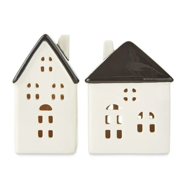 Holiday Time White House Black Roof Tabletop Christmas Decorations, 2 Pack | Walmart (US)