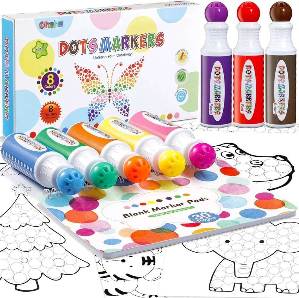 Ohuhu Washable Dot Markers for Toddler 8 Colors Bingo Daubers 40 ml (1.41 oz) with a Blank 30 Pag... | Amazon (US)