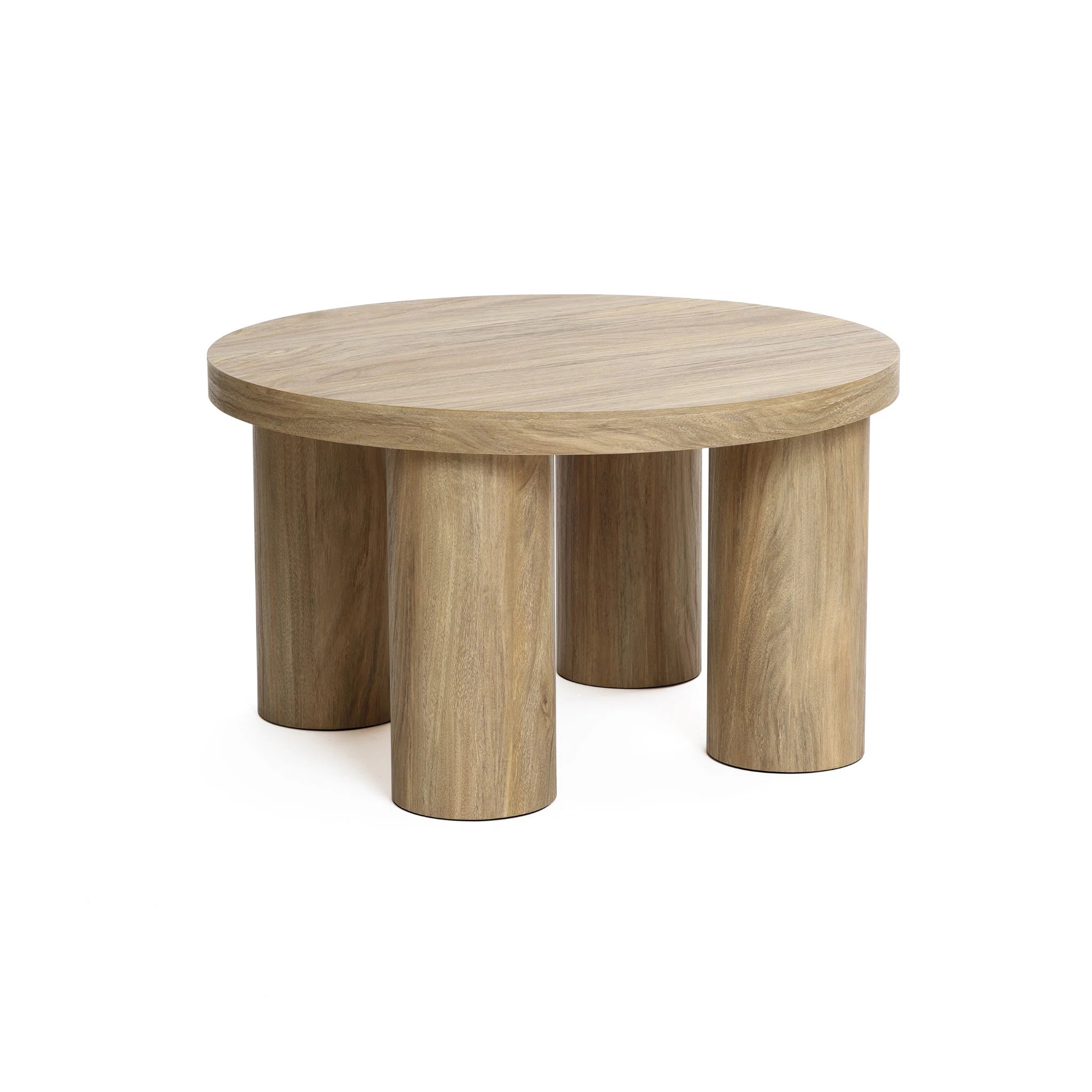 Oak Finish Manufactured Wood Round Coffee Table with 4 Pillar Legs | Wayfair North America
