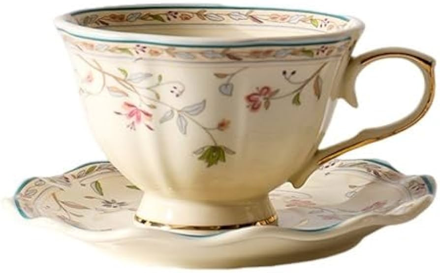 8 oz Vintage flower Ceramic cup and 6" saucer set with Brand customized stainless steel spoon Gif... | Amazon (US)