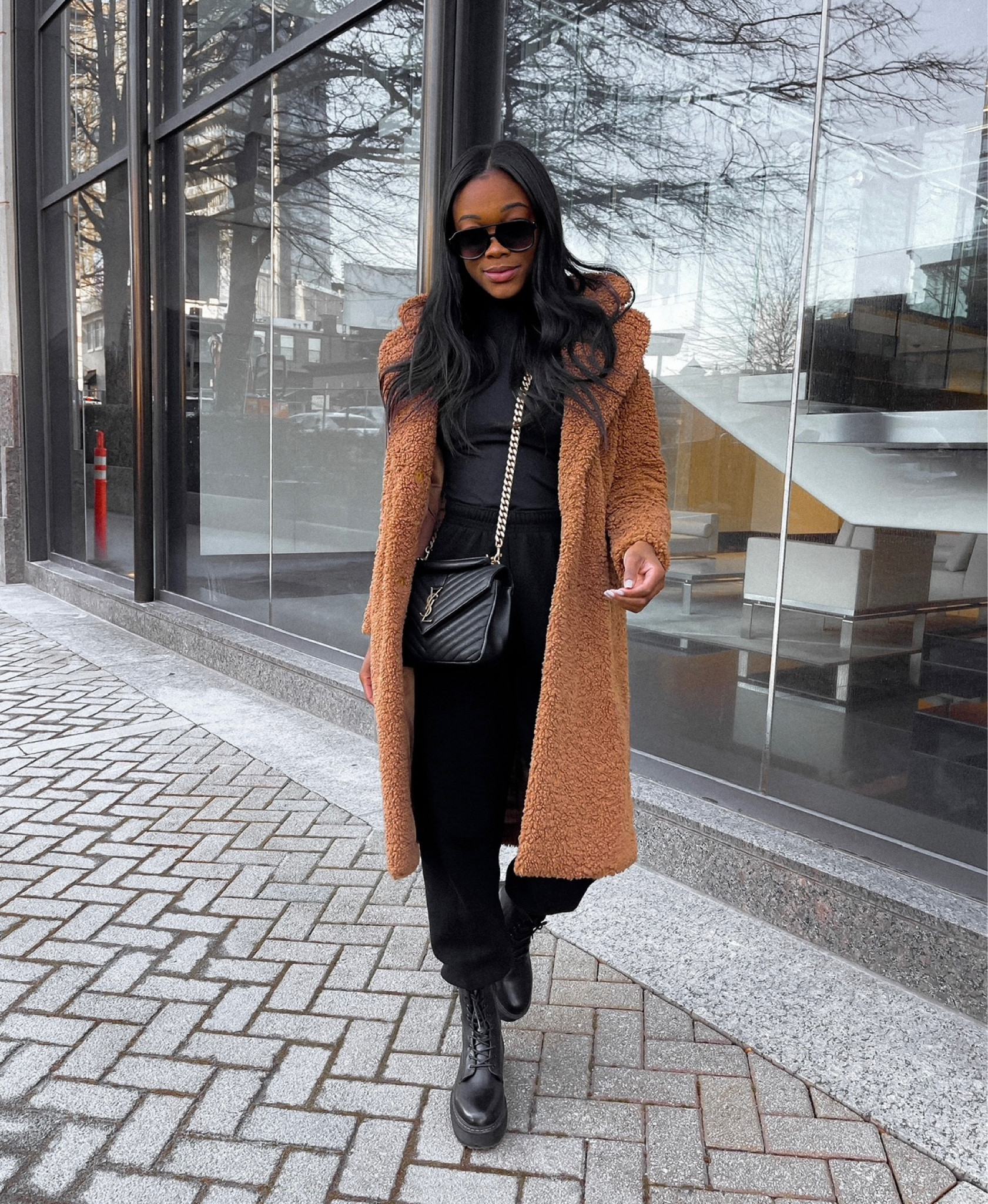 winter outfit inspiration 🧸🤎🫶🏾 love this long teddy coat paired with black joggers and combat boots! 

#LTKshoecrush #LTKstyletip #LTKSeasonal