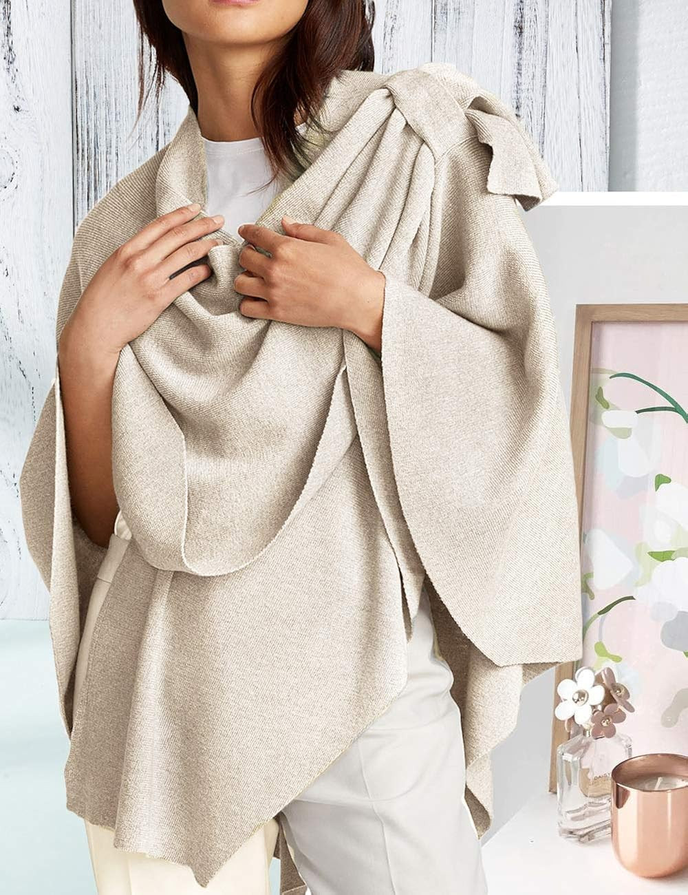 Womens Large Cross Front Poncho Sweater Shawl Wraps Topper | Amazon (US)