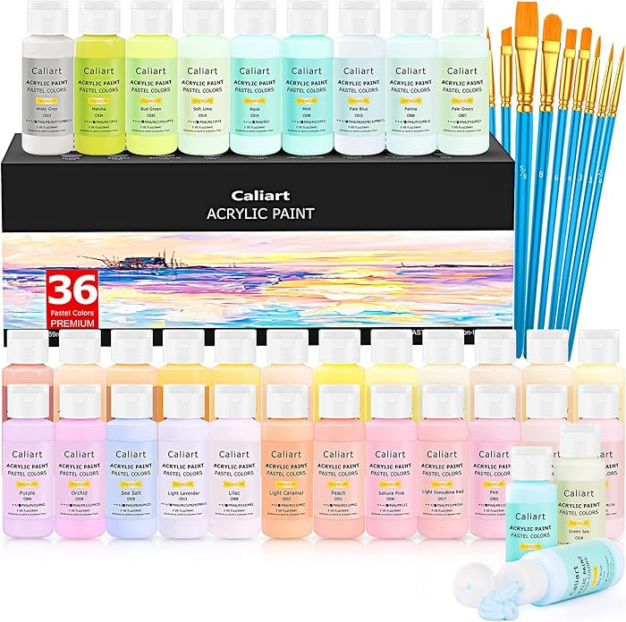 Caliart Acrylic Paint Set with 12 Brushes, 36 Pastel Colors (59ml, 2oz) Art Craft Paint for Artis... | Amazon (US)