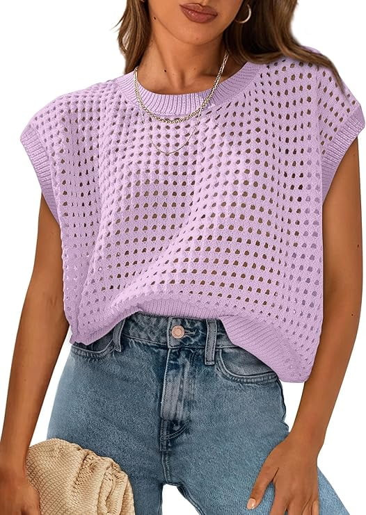 PRETTYGARDEN Womens Spring Tops Summer Shirts Crochet Cap Sleeve Sweater Pullover Cute Crew Neck ... | Walmart (US)