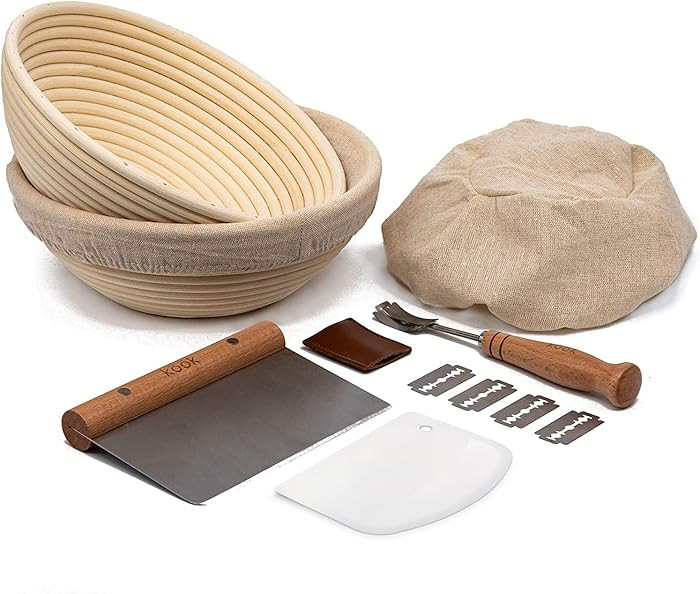 Kook Proofing Set, Sourdough Bread, 2 Rattan 9 Inch Banneton Baskets, 2 Basket Covers, Metal Scra... | Amazon (US)