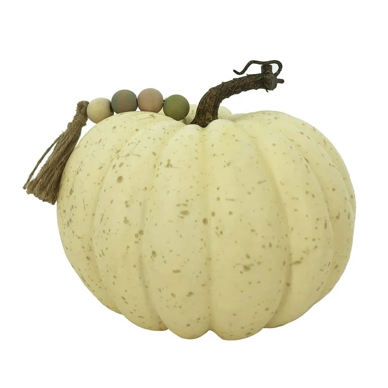 Way to Celebrate Harvest Foam Cream Pumpkin with Bead Tassel Decoration, 7” - Walmart.com | Walmart (US)