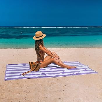 LULUHOME Plush Oversized Beach Towel - Large Cotton Thick 36 x 70 Inch Purple Striped Pool Towels... | Amazon (US)