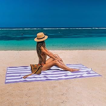 LULUHOME Plush Oversized Beach Towel - Large Cotton Thick 36 x 70 Inch Purple Striped Pool Towels... | Amazon (US)