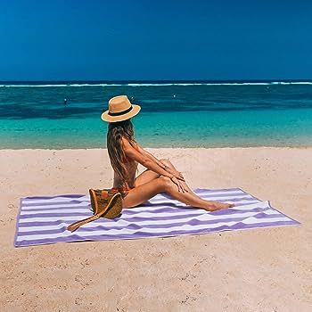 LULUHOME Plush Oversized Beach Towel - Large Cotton Thick 36 x 70 Inch Purple Striped Pool Towels... | Amazon (US)