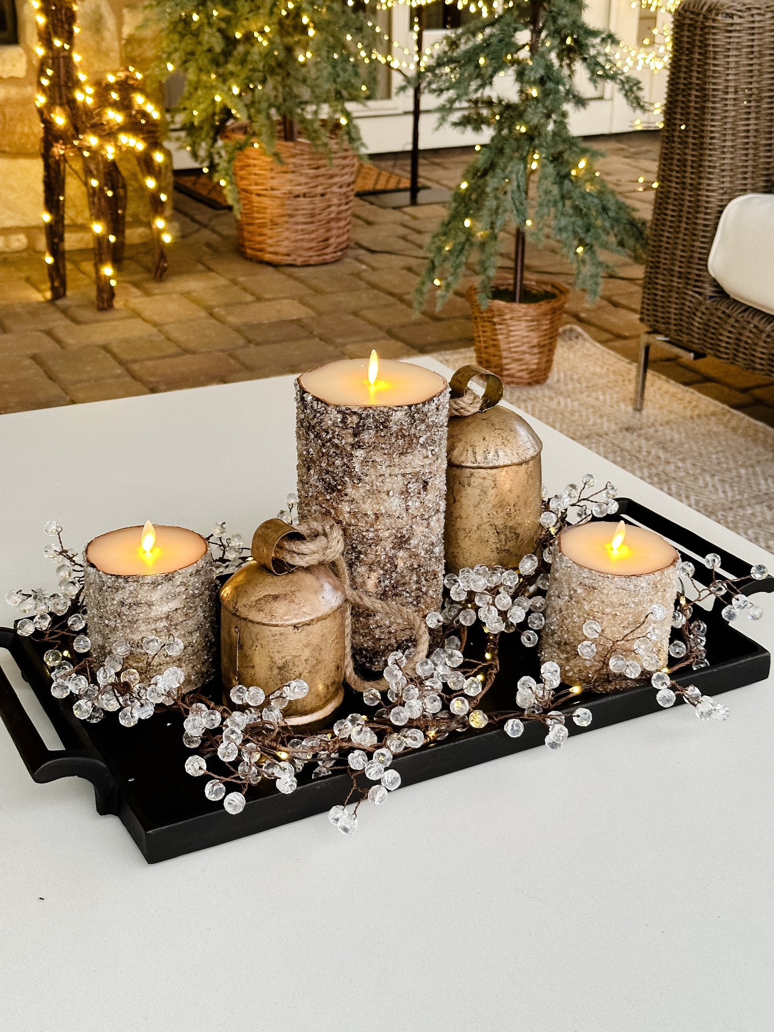 Holiday centerpiece idea!  I love a festive glow and the mix of these candles and lit string lights adds just that!  It’s so easy to put together and makes such a statement!#LTKfindsunder100 #LTKhome

#LTKHoliday